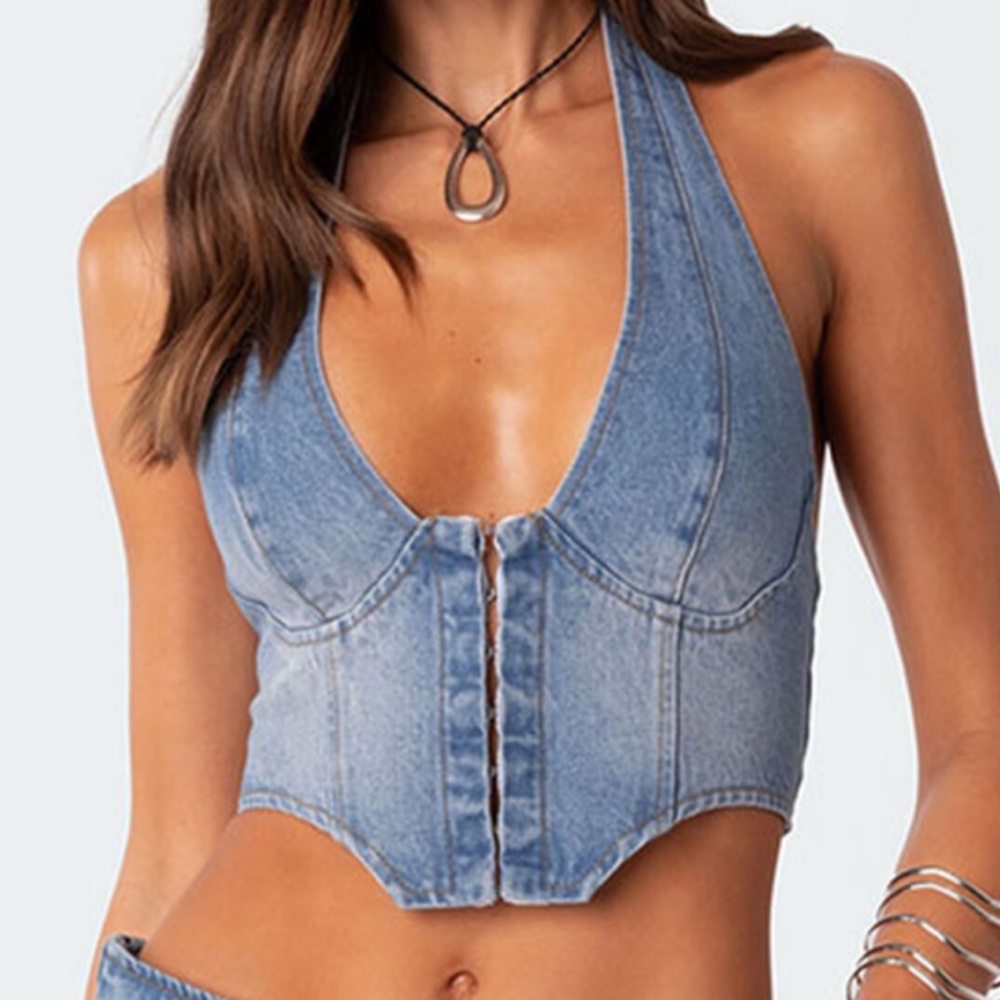 Denim Halter Crop Top